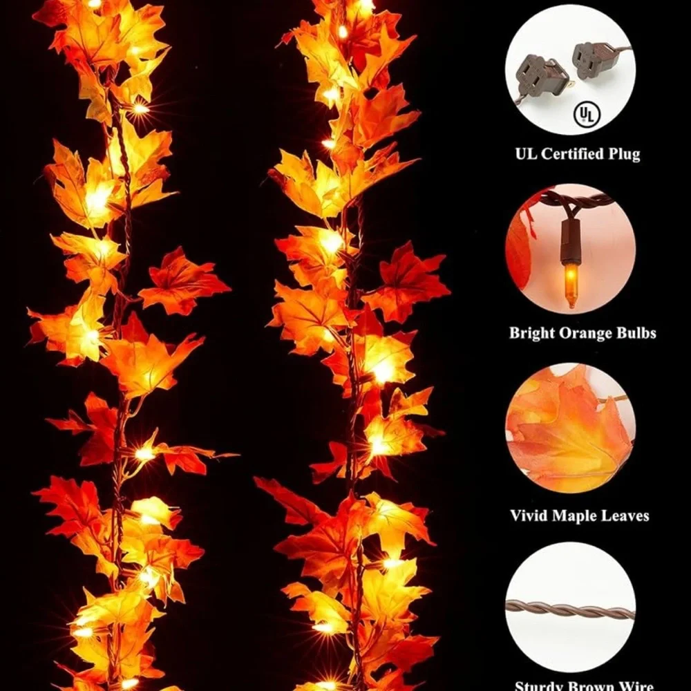 Fall Leaves Thanksgiving Garland with Lights 9FT Plug Fall Garland Fall Lights